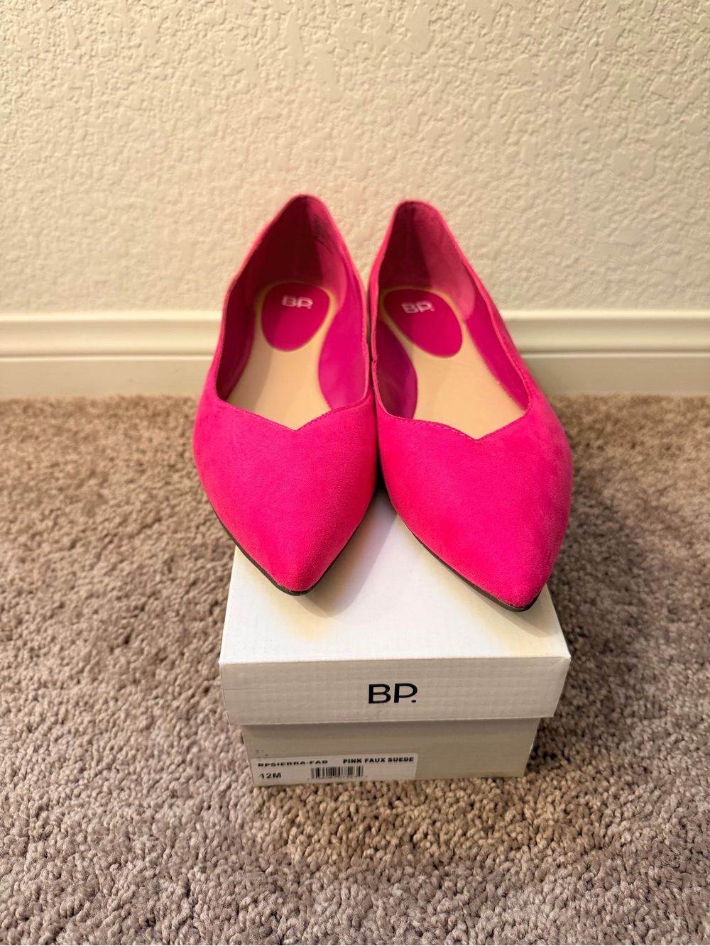 bp Hot Pink Pointed-Toe Faux Suede Flats